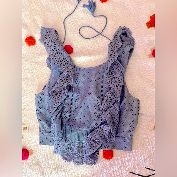 Free People Tops - Free People True Love Blue eyelet Ruffle tassel tie